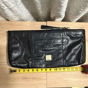 Herve Leger Snake + Leather Black Extra Large Wristlet Clutch